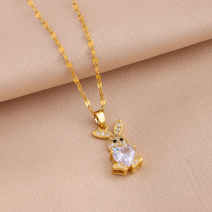 New 316L Stainless Steel Cute Zircon Rabbit Necklaces Earrings For Women Trendy Female Jewelry Set Girls Fashion Clavicle Chain