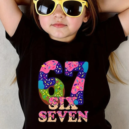Cute Children's Clothing 67 Cartoon Printed Short Boys and Girls Casual Comfortable 2026 New Y2k Children's Summer T-shirt