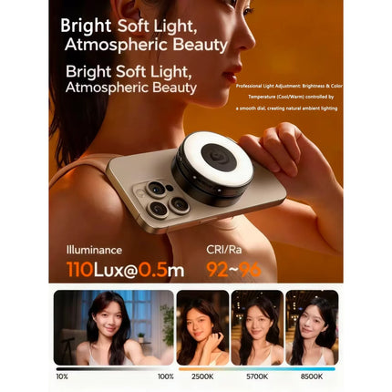 Original Ulanzi LM23 Magnetic Phone Selfie Light with Built-in Makeup Mirror and 360 Degree Rotation Stand