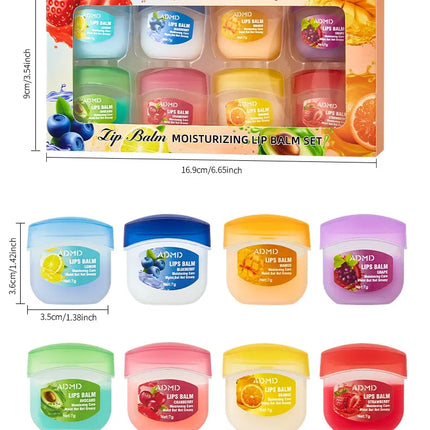 8pcs/box Fruits Lip Balm Sets Moisturizing Lipstick Makeup Base Moisturizer Lip Balm Anti-Cracking Lips Skin Care