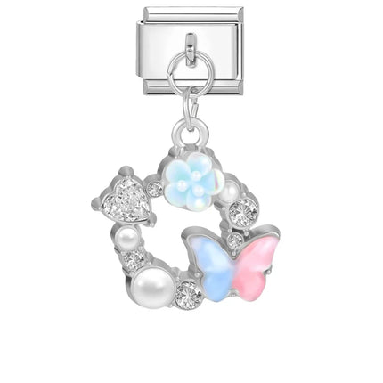 Wholesale Colorful Shiny Zircon Heart Bows Pendant Italian Charm Links Fit 9mm Stainless Steel Bracelet Women Jewelry DIY Making