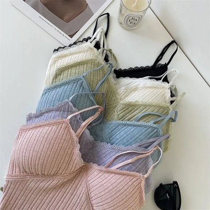Pure Desire Lace Trim Camisole Tank Top with Chest Pad Summer Slimming Inner Wear Outerwear Beautiful Ba Boting Underwear