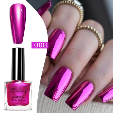 12 Colors Mirror Effect Nail Polish - Metal Chrome No UV Lamp Needed, Quick Dry Long Lasting Nail Lacquer, Professional Salon