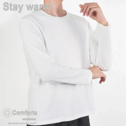 Mens Long Sleeve T Shirts Casual Round Neck Cotton Moisture Wicking Tees Tanks White Black Undershirts Loose Fit Tshirts for Men