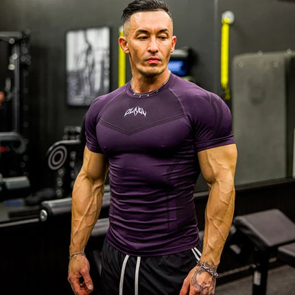 Men Tight Compression T-Shirt High Elasticity Quick-Dry Fitness Muscle Training / T-Shirt Homme Compression Ajusté Élasticité Séchage Rapide