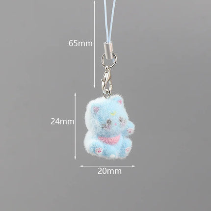 Flocking Animal Dog Cat Pendant Cute Keychain Keyring Bag Earphone Car Keychain Decor Keychains Accessories Phone Chain Lanyard