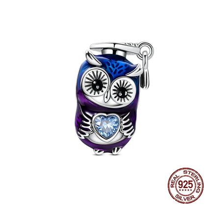 100% 925 Sterling Silver Graduation Season Series Owl Bachelor's Hat Charms Beads Fit 3mm 925 Original Bracelets DIY Jewelry