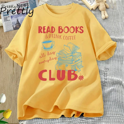 Reading Book and Coffee Club T-shirt Women Men Casual Cotton Short Sleeve Tshirt Women's Clothing Vintage Bookish Tee Shirt Tops