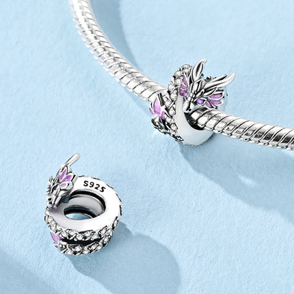 925 Sterling Silver Charms Beads Cute Fire Dragon Shaped Chameleon Charms Fit Original Pendants Bracelet DIY Women Jewelry Gift