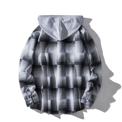 Autumn Hot Sale Of The Season Men's Plaid Hooded Casual Shirt Independent Station Cross-Border Checkered Hoodie Style Floral Patchwork