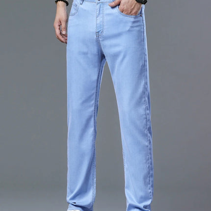 Lyocell Ice Silk Jeans Men's Comfortable Soft Cool Drape Casual Trousers Spring Summer Thin Korean Business Straight Denim Pants
