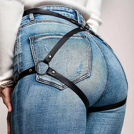Women Fashion Belt Street Style for Women Cool Punk Rock Pu Leather Belt With Leg Jeans Decorative Belt Goth Clothing Accessorie