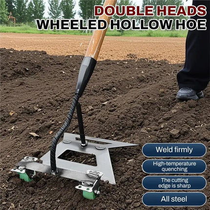 ABYN-Dual-Head Steel Weeder For Garden Manual Push Weeding Tool Wheeled Hoe Design