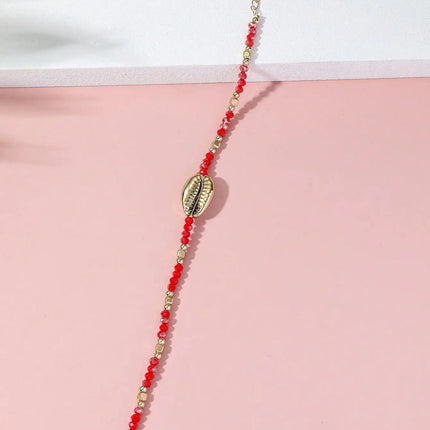 1 Seaside Beach Style String Color Bead Crystal Shell Ankle Ankle Anklet Women's All-match Leisure Travel Party Simple Body Gold