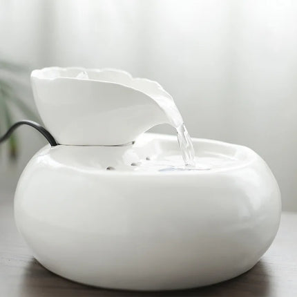 Pet Cat Fountain Ceramic Automatic Water Fountain Indoor Bowls for Cat Drinker Leaf Dispenser Circulating Filter Active Spring