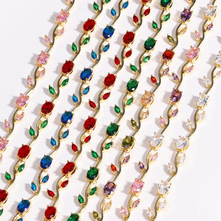 Luxury 16 Colors Sparkling Leaf Cubic Zirconia Branch Gold Silver Color CZ Crystal Bracelet Fashion Women Wedding Jewelry Gift