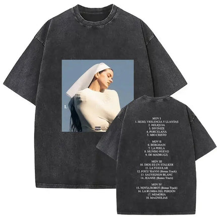 Harajuku Vintage Clothing  Vintage Washed Rosalia Lux Tour 2025 T Shirt Harajuku Aesthetic Oversized T-shirts Unisex