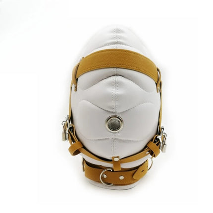 BDSM PU Leather Total Sensory Deprivation Full Head Bondage Hood Headgear Mouth Open Lockable Gimp Bondage Sex Toy for Couple