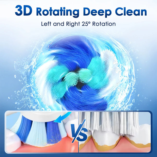 Rotating Electric Toothbrush, 5 Cleaning Modes, Timer, Teeth Whitening, USB Rechargeable Toothbrush with Replacement Heads