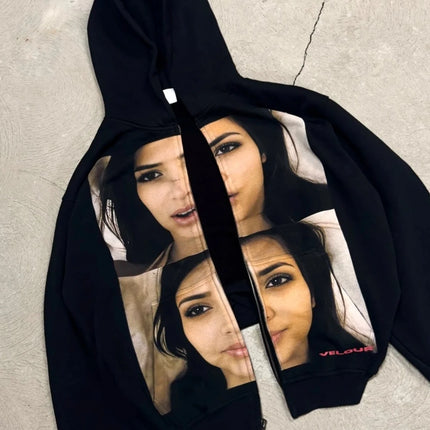 Harajuku Casual Print Hoodies Women Grunge Streetwear Sweatshirt Tops Goth Y2k Oversized Zip Up Hoodie Tracksuit Men Clothing