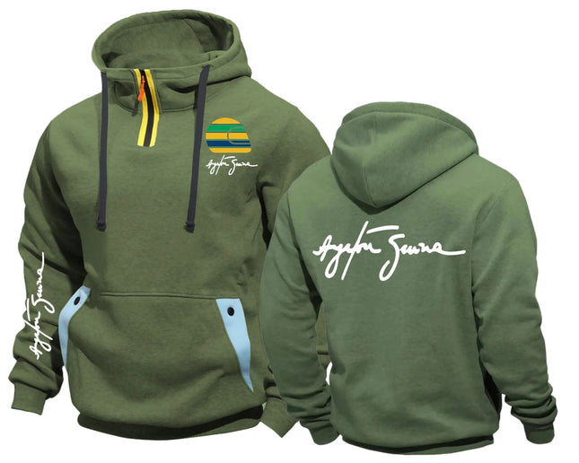 Hero Ayrton Senna F1 Racer Semi-Zip Pocket Fleece Jackets Hooded Coats Sweatshirts Male Men Sweatshirt Outerwear Hoodies Jacket