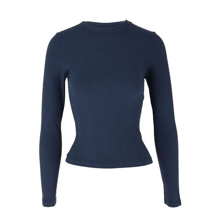 Women New Autumn T-shirt Streetwear Fashion Long Sleeves O-Neck Solid Sexy Tees Top Elegant Female Casual Slim Knitted Clothing