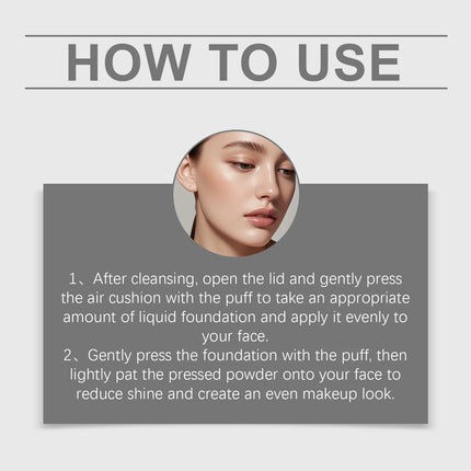 2 in 1 Air Cushion Powder Concealer Foundation Light Natural Long Lasting Oil-Control Waterproof Makeup Foundation Base Cosmetic