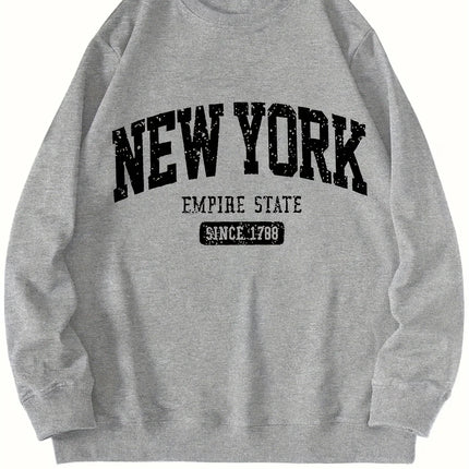 Women's Casual NEW YORK Print Pullover Sweatshirt Geometric Design Long Sleeve Round Neck Machine Washable Regular Fit for Autum