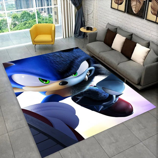 3D S-Sonik Cartoon Retro Area Rug, Carpet Rug for Living Room Children's Bedroom Sofa Doormat Decor, Kid Play Non-slip Floor Mat