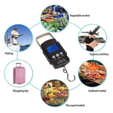 50kg/10g Portable LCD Electronic Hand Scale Travel Hanging Scale with 100cm Long Retractable Measuring Tape