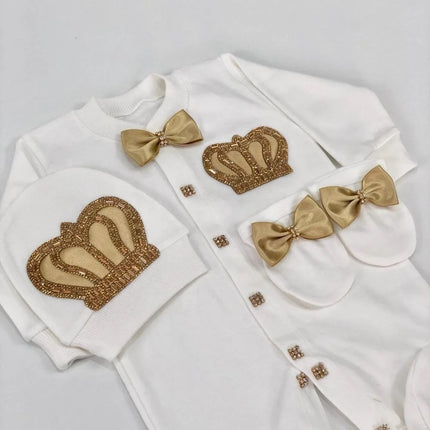 Original UK Prince Take Me Home Outfit Baby Crown Jewels set Baptism Bling Outfit Rubybelleb Light Blue 3pcs Layette Swaddle Set