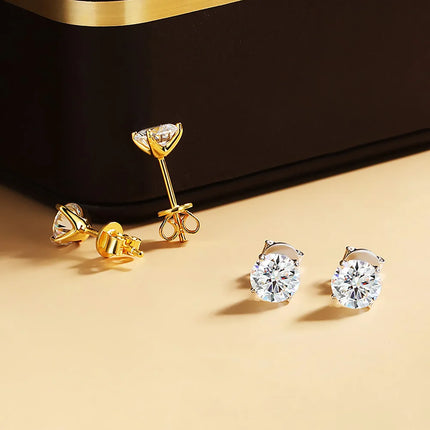 0.1-5ct Moissanite Stud Earring for Women Men Round D Color Diamond 925 Sterling Silver 18K Gold Plated Jewelry with Certificate