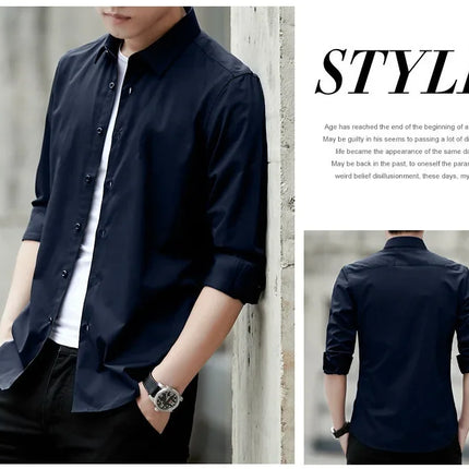 Spring New Men's Classic White Shirt Long Sleeve Plus Size Business Casual Shirt Work Korean Style Slims Smooths Your Silhouette