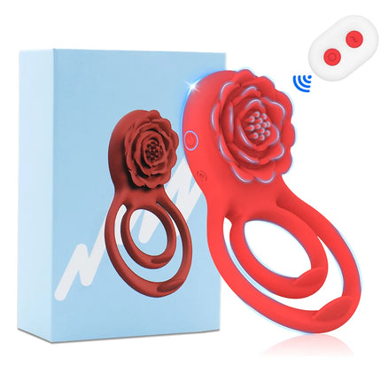 Remote Control Vibrating Cock Ring Penis Sleeve with Rose Clitoral Stimulator Penis Ring Vibrator Adult Sex Toys for Men Women