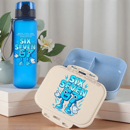 2pcs Steal A Brainrot Bento Lunch Box Water Bottle 67 Six Seven Cartoon Printed Lunch Box Boys School Supplies Children Gifts