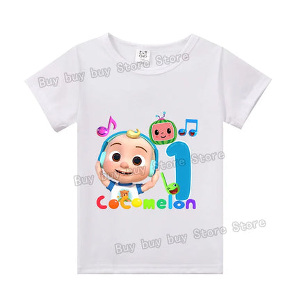 Cocomelons Birthday Party T-shirt Boys Number 1-10 Tee for Kids Cute Cartoon Tops Cotton T-shirts Summer Short Sleeve Clothes