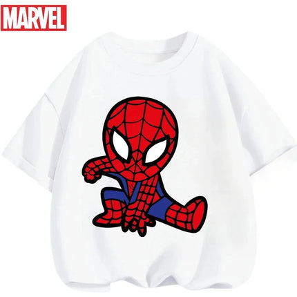Marvel Summer Children's 100% Cotton T-Shirt Comfortable Soft Fabric Classic Cartoon Spider-Man Pattern Suitable for Both Boys and Girls