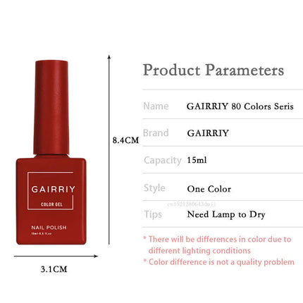 Gairriy 15ml Gel Nail Polish 60 Colors Glitter Soak Off UV LED Semi-Permanent Varnish Nail Art Salon Nail Polish Free Shipping