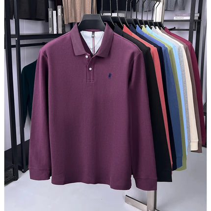 100% pure cotton luxury men's long-sleeve polo shirt designer brand Paul pony embroidery soft comfort spring autumn casual T-shirt