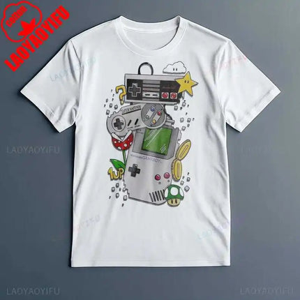 Retro Controllers Gameboy 90s Pixel Art Unisex Soft Cotton Tee Vintage Gamer Gift Nostalgic Video Game Summer T-Shirt Streetwear