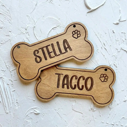 1PC # Custom Wooden Dog Tag - Personalized Bone-Shaped Laser Engraved Accessory | Cartoon Pet Daily Use Gift for Pet Lovers