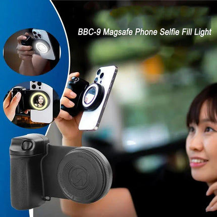 BBC-9 For Magsafe Phone Selfie Fill Light Magnetic Handle 5-step Adjustable Rear Camera Selfie Ring Light Remote Control