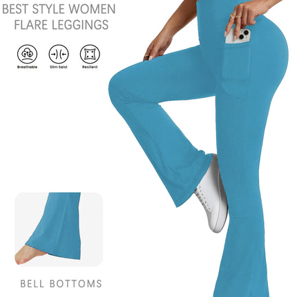 Women Super Soft Flare Pants with Pockets High Waisted Tummy Control No See Through Workout Yoga running Home Casual