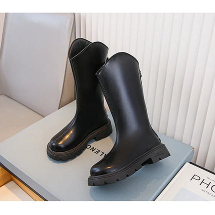 Children Knee Length Boots New 2025 Autumn Student Girls Princess Boots Kids Zipper Comfortable Non Slip Solid Color Long Boots