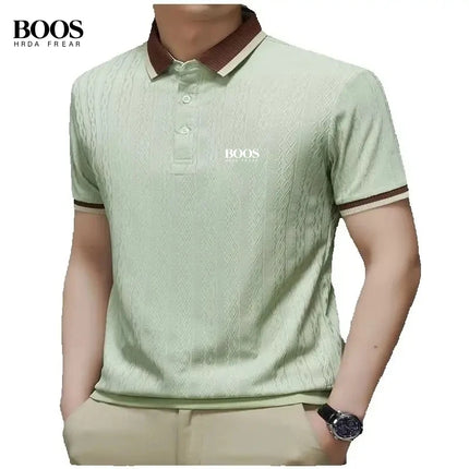 New Men's High-Quality Knitted Short-Sleeved Polo Shirt, Summer Korean Version, Fashionable and Casual, Silky and Breathable Top