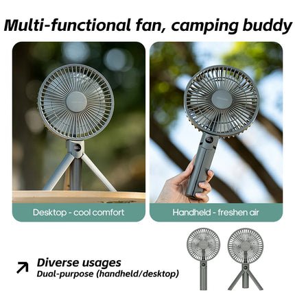 New Foldable Tripod Handheld Fan 3000mAh 4-Speed Rechargeable Fan LED Digital Display Portable Fan for Outdoor Travel Camping