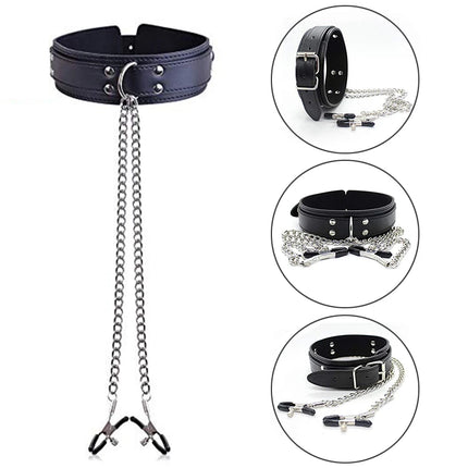 BDSM Fetish Collar Nipple Clamps Leather Necklace Chain Slave Erotic Adult Sex Toys For Women Couples Men Fliting Games Sex Shop