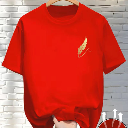 New Round Neck Running T-shirt Men Summer Thin Top Feather print Quick Dry Short Sleeve Breathable Fitness Sports T-shirt Wear