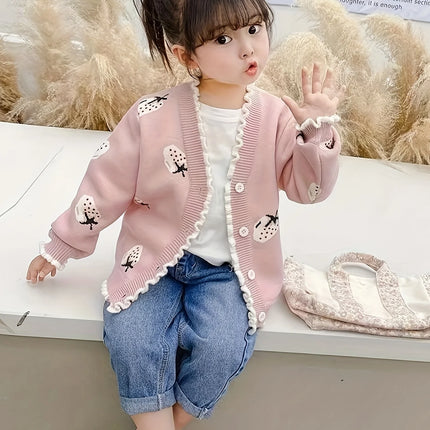 Girls' Knitted Cardigan Autumn New Style for Young Children and Toddlers Trendy Sweater Cardigan Top Jacket