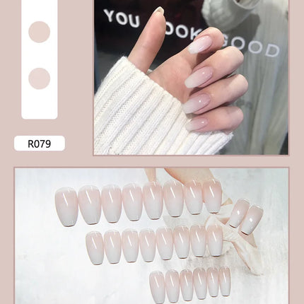 Thousands Stars 24 Pcs Press on Nails Pink Nail Polish Glossy Artificial Finger Manicure Reusable False Nails for Women